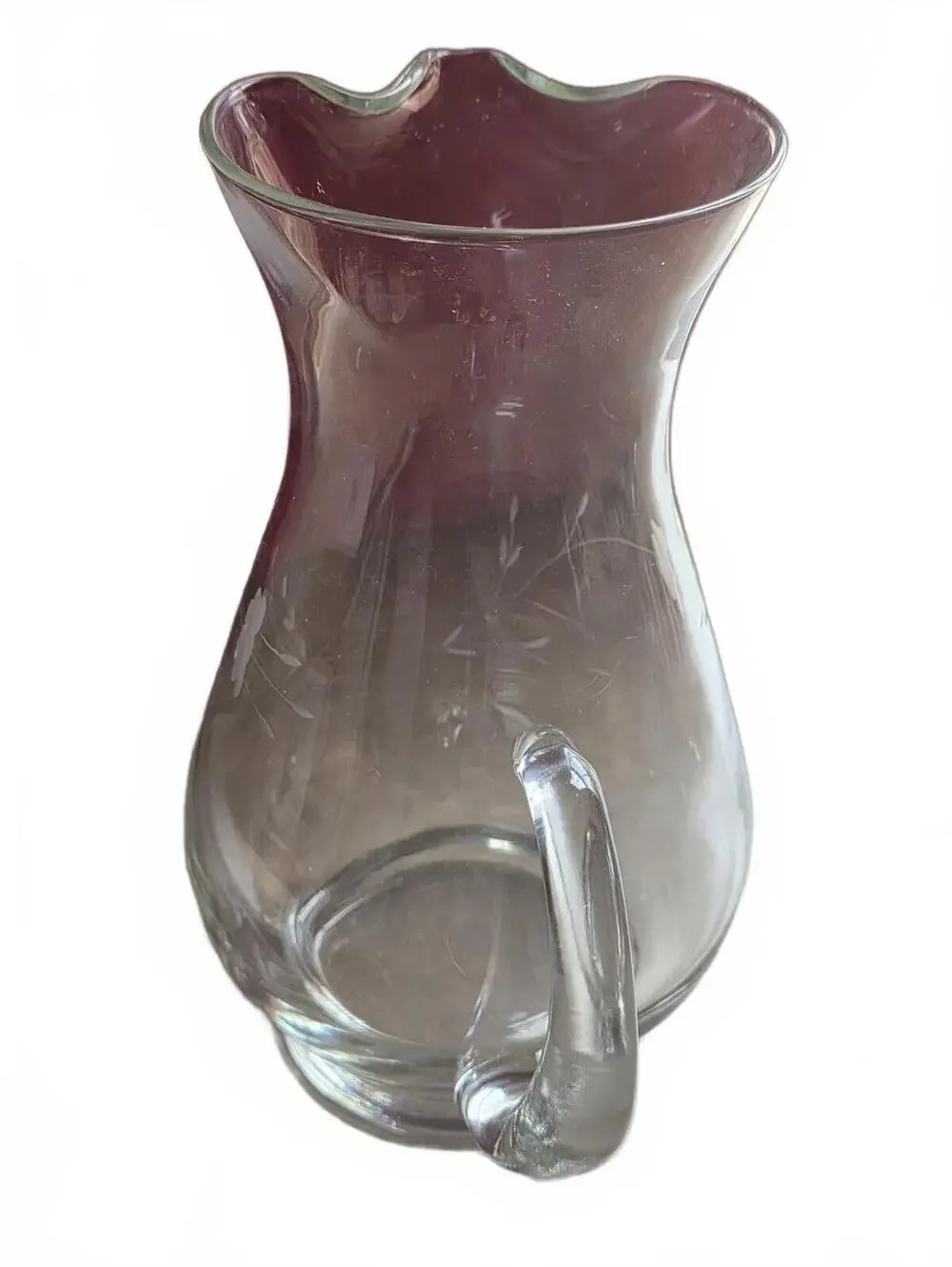 Princess House Heritage Glass Pitcher Vintage Clear Crystal Etched Floral 9.5